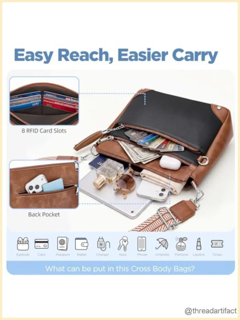 Anti Theft Crossbody Purse with RFID Blocking Vegan Leather Travel Bag